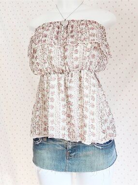 UK2LA Strapless Floral Ruffle Camisole in Cream and Pink